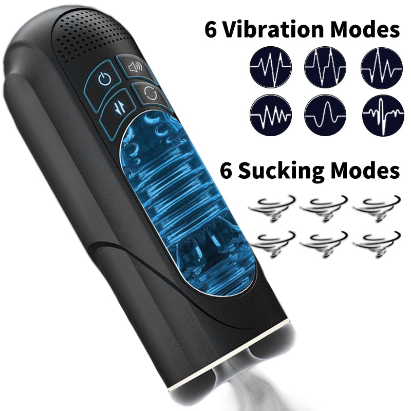 Automatic Male Masturbator Cup Powerful Vibrating Blowjob Sucking Telescopic Vaginal Mouth Trainer Adult Sex Toys For Men