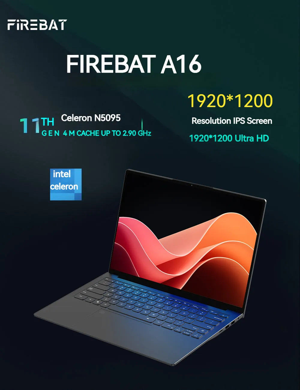 FIREBAT A16 New Arrival 16 Inch 100%sRGB Ultra Slim DDR4 16G RAM 1TB 1920*1200 Fingerprint Portable Intel N5095 Notebook Laptop