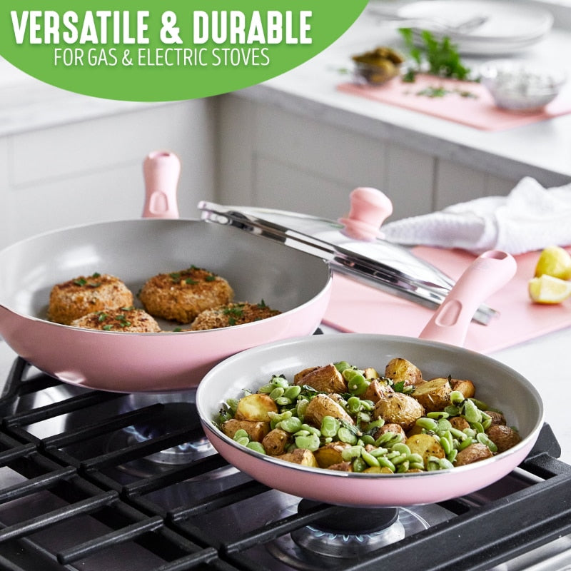 Ceramic Nonstick Pink 15pc Set Cookware Sets Pots and Pans