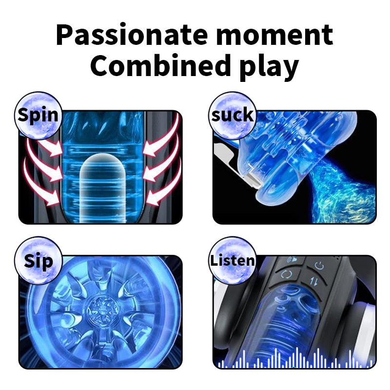 Automatic Male Masturbator Cup Powerful Vibrating Blowjob Sucking Telescopic Vaginal Mouth Trainer Adult Sex Toys For Men