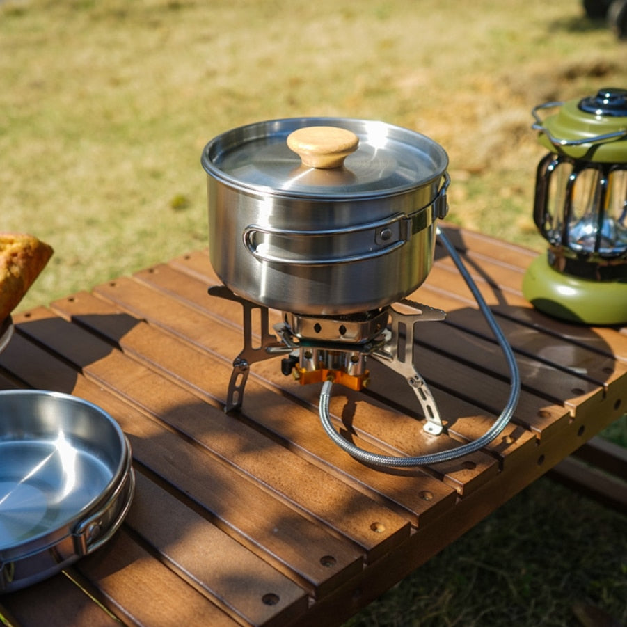 Outdoor Stainless Steel Pots Camping Soup Pots Frying Pan Household Picnic Pot Set Foldable Handle Camping Cookware Supplies