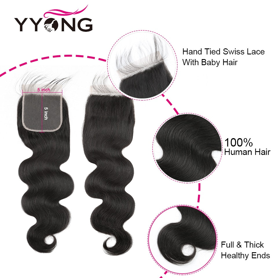 YYong 5x5 Closure With Bundles Remy Peruvian Body Wave 3/4 Bundles With Closure 100% Human Hair