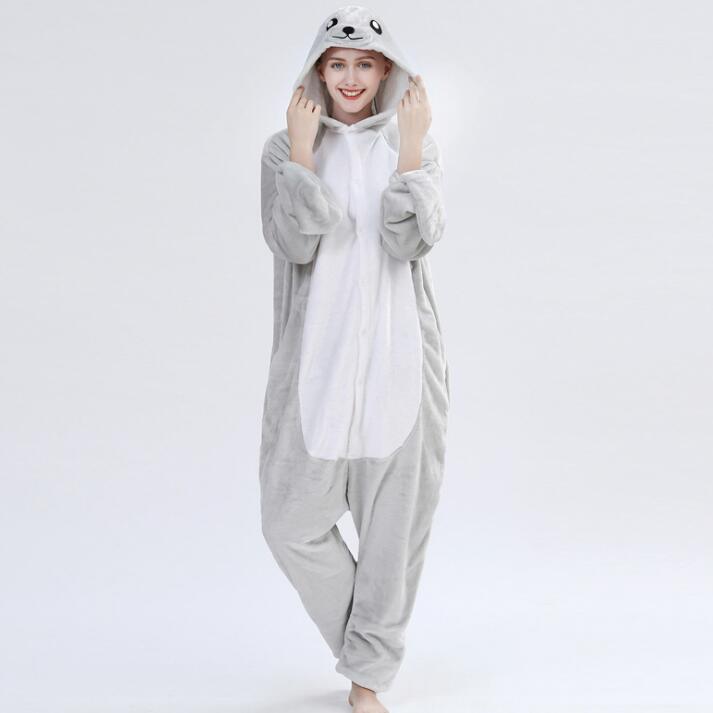 HKSNG Winter Flannel Warm Adult Cartoon Animal Sea lion Onesies Seal Pajamas Seal Kigurumi Costumes Homewear For Halloween