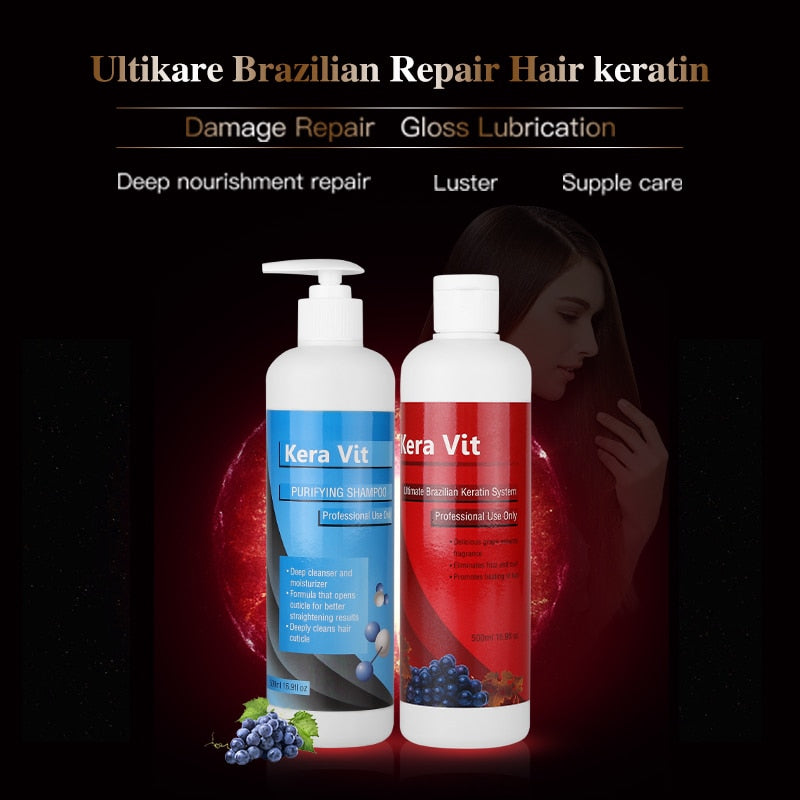 KeraVit 500ml Straightening Hair Product 5% Brazilian Treatment Keratin Hair Straightening+500ml Purifying Shampoo Free Shipping