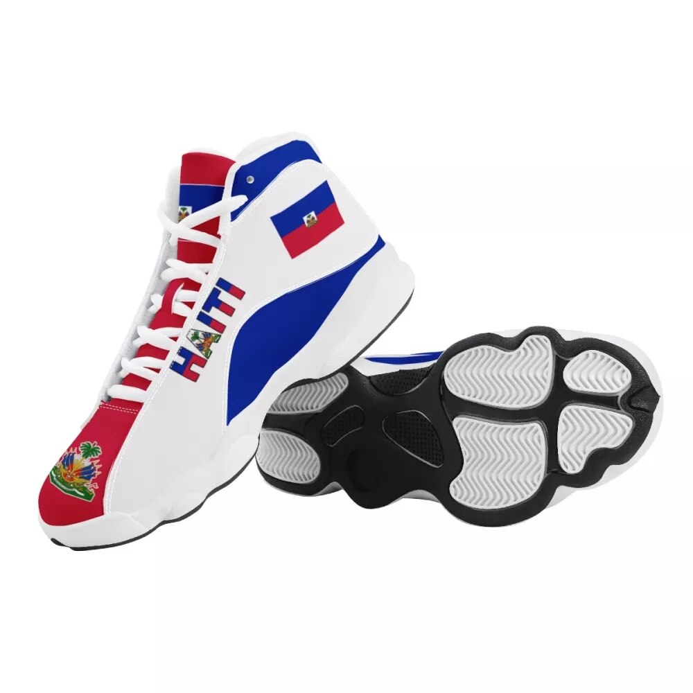 Men's Basketball Sneakers Print On Demand Haiti National Flag Printed Casual High Top Men Outdoor Comfortable Shoes