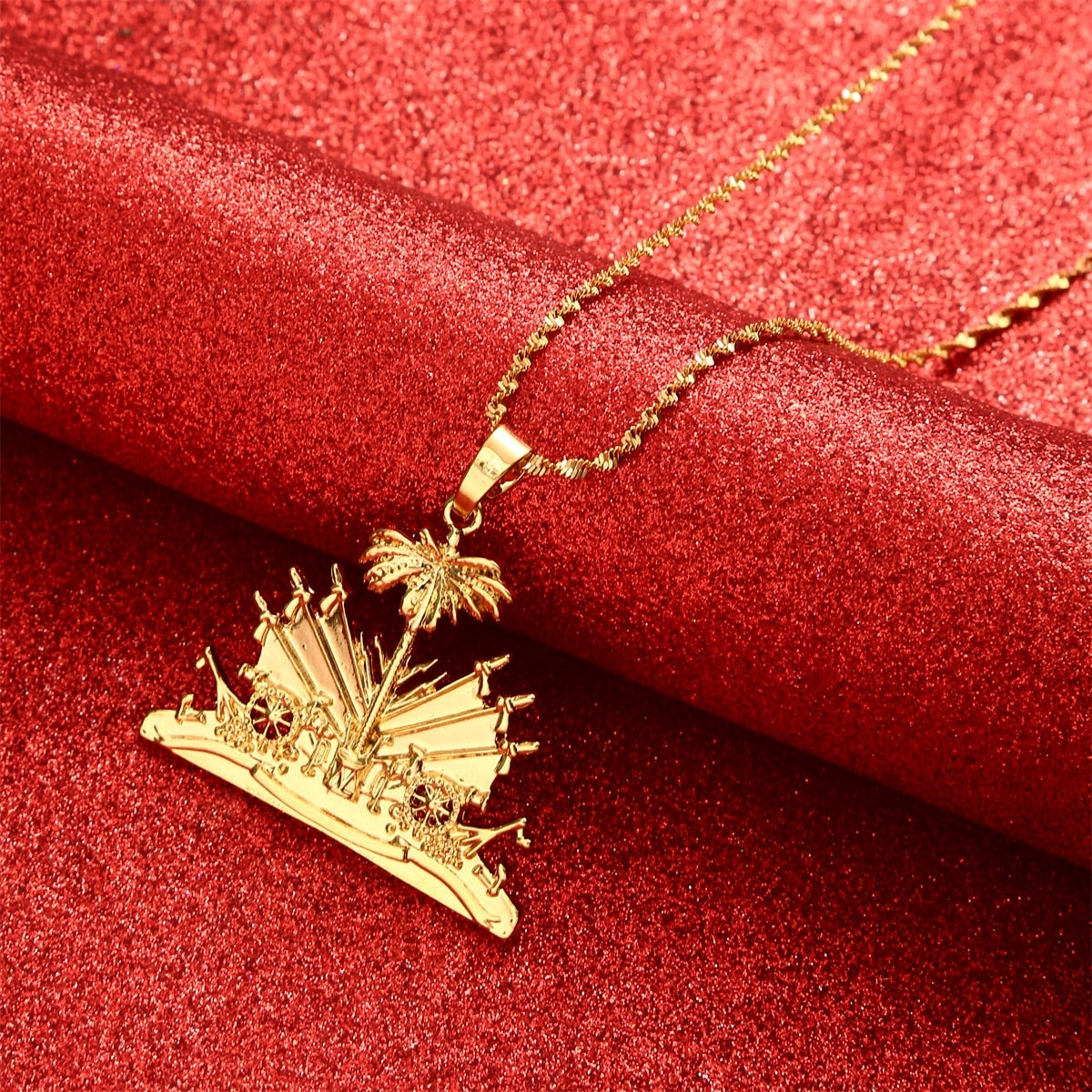 Gold Plated Haiti Symbol Pendant Necklace For Women Girls Ayiti Ethnic Fashion Jewelry Gifts