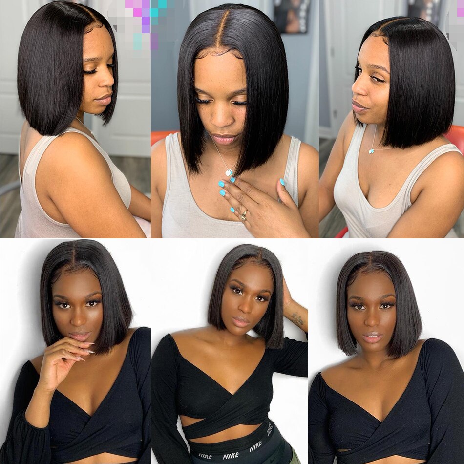 13x4 Short Bob Wigs Straight Lace Front Human Hair Wigs For Black Women perruque Cheveux Humain 180%