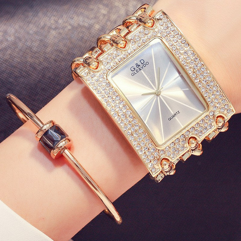 Gold/ Rose Gold / Silver Strap Watch Women Luxury Brand Hot Ladies Wristwatches Full Stainless Steel Rhinestone Quartz Watch