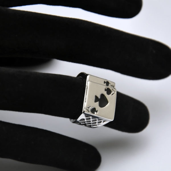 Size 7-12 Classic Cool Men's Jewelry Chunky Black Enamel Spades Poker Ring Men Gold-color