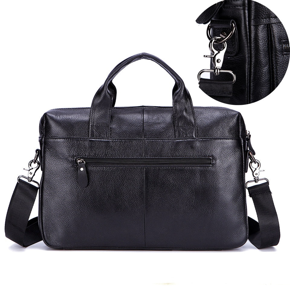 Black Men Genuine Leather Handbags Large Leather 14" Laptop Messenger Bags Business Men's Travel Bags Shoulder Bags Briefcase