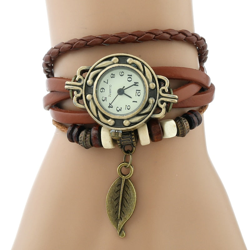 Gnova Platinum Classic Genuine Leather Bracelet Watch Women Vintage Watch Korean Fashion LEAF wristwatch Girls Gift