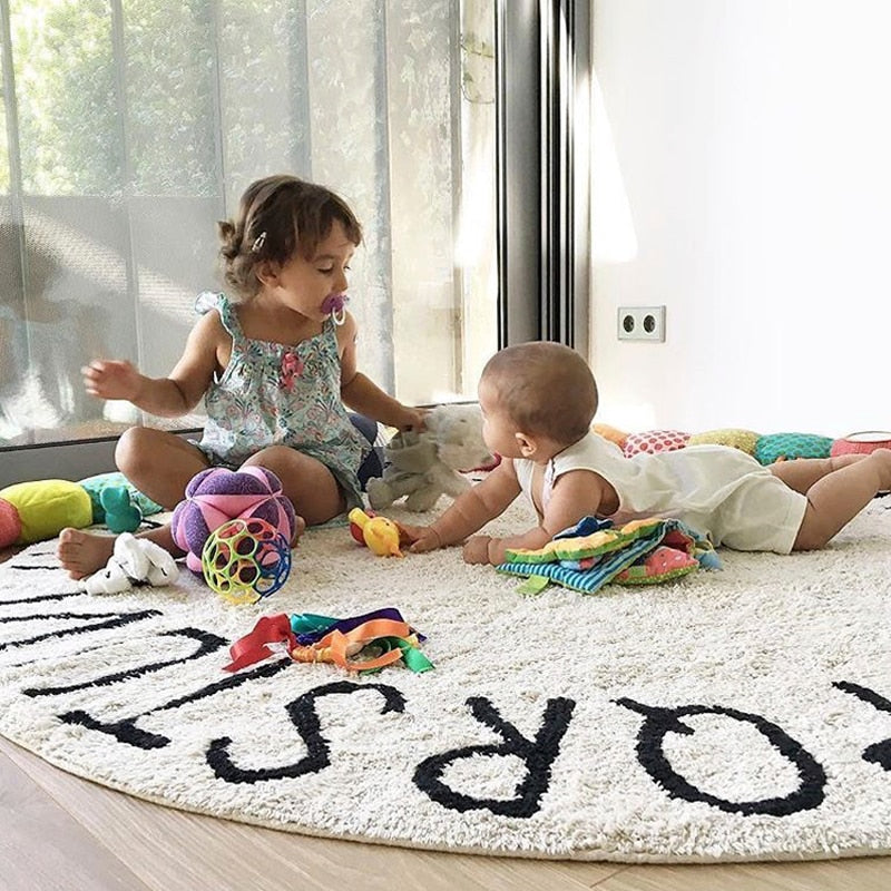 Letters Rug Round Cotton Mat Soft Pink Gray Pet Game Play Area Living Room Carpet Kids Bedroom Decor Photography Accessories