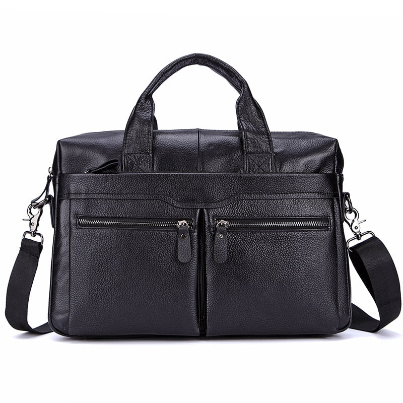 Black Men Genuine Leather Handbags Large Leather 14" Laptop Messenger Bags Business Men's Travel Bags Shoulder Bags Briefcase