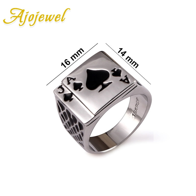 Size 7-12 Classic Cool Men's Jewelry Chunky Black Enamel Spades Poker Ring Men Gold-color