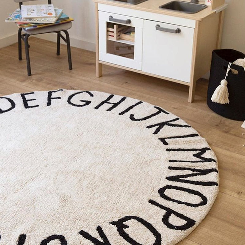 Letters Rug Round Cotton Mat Soft Pink Gray Pet Game Play Area Living Room Carpet Kids Bedroom Decor Photography Accessories