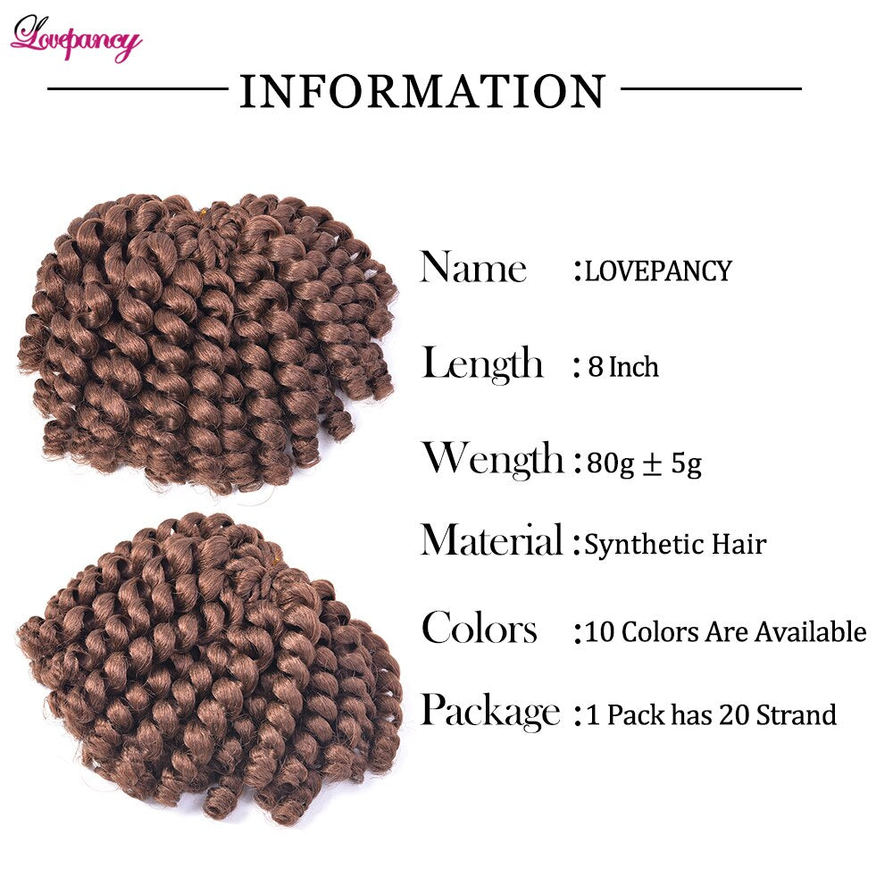 Lovepancy 8Inch Curly Jumpy Wand Curl Jamaican (2 PCS) Bounce Synthetic Braiding Hair Extensions Afro Crochet Braid Hair For Black Women