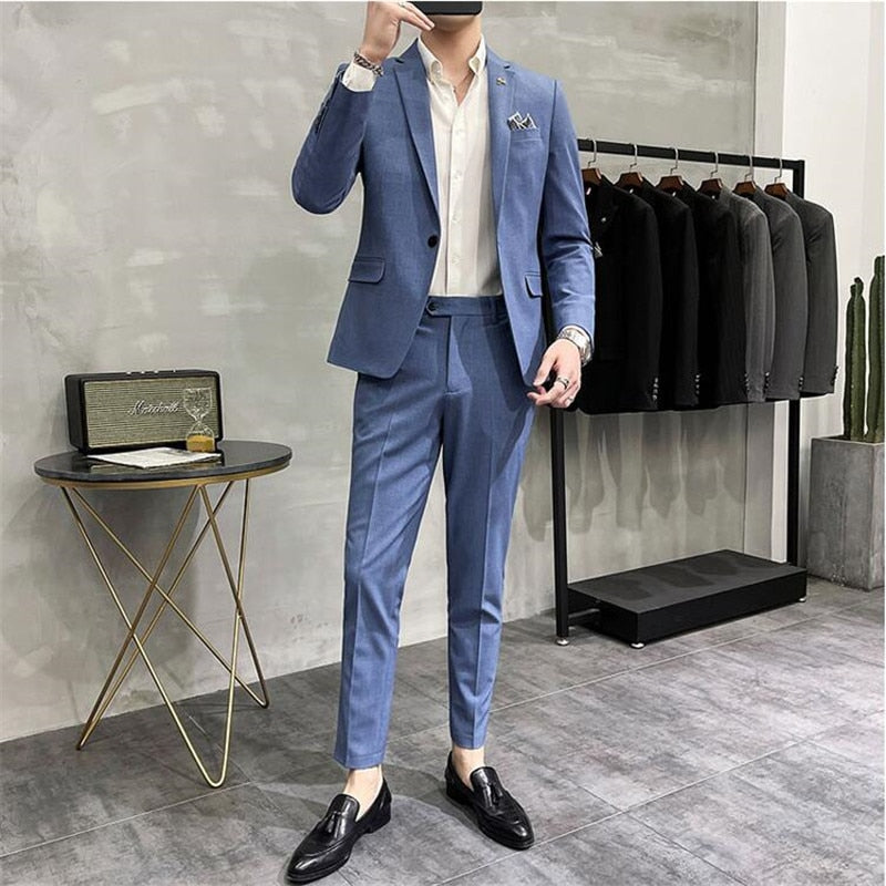 Men's Suit Jacket with Pant Formal Slim Fit Business Work Wedding Stage Tuxedo Fashion Best Men Social Dress Suit 2 Pieces Sets