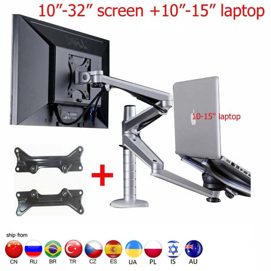 OA-7X Multimedia Desktop Dual Arm 27inch LCD Monior Holder+ Laptop Holder Stand Table Full Motion Dual Monitor Mount Arm Stand