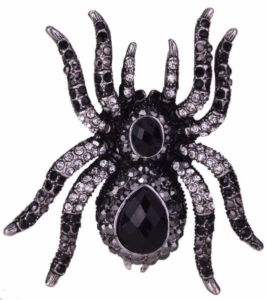 YACQ Spider Stretch Ring Scarf Clasp Halloween Party Gothic Jewelry Gifts Charms Women Girls Antique Silver Black