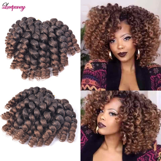 Lovepancy 8Inch Curly Jumpy Wand Curl Jamaican (2 PCS) Bounce Synthetic Braiding Hair Extensions Afro Crochet Braid Hair For Black Women