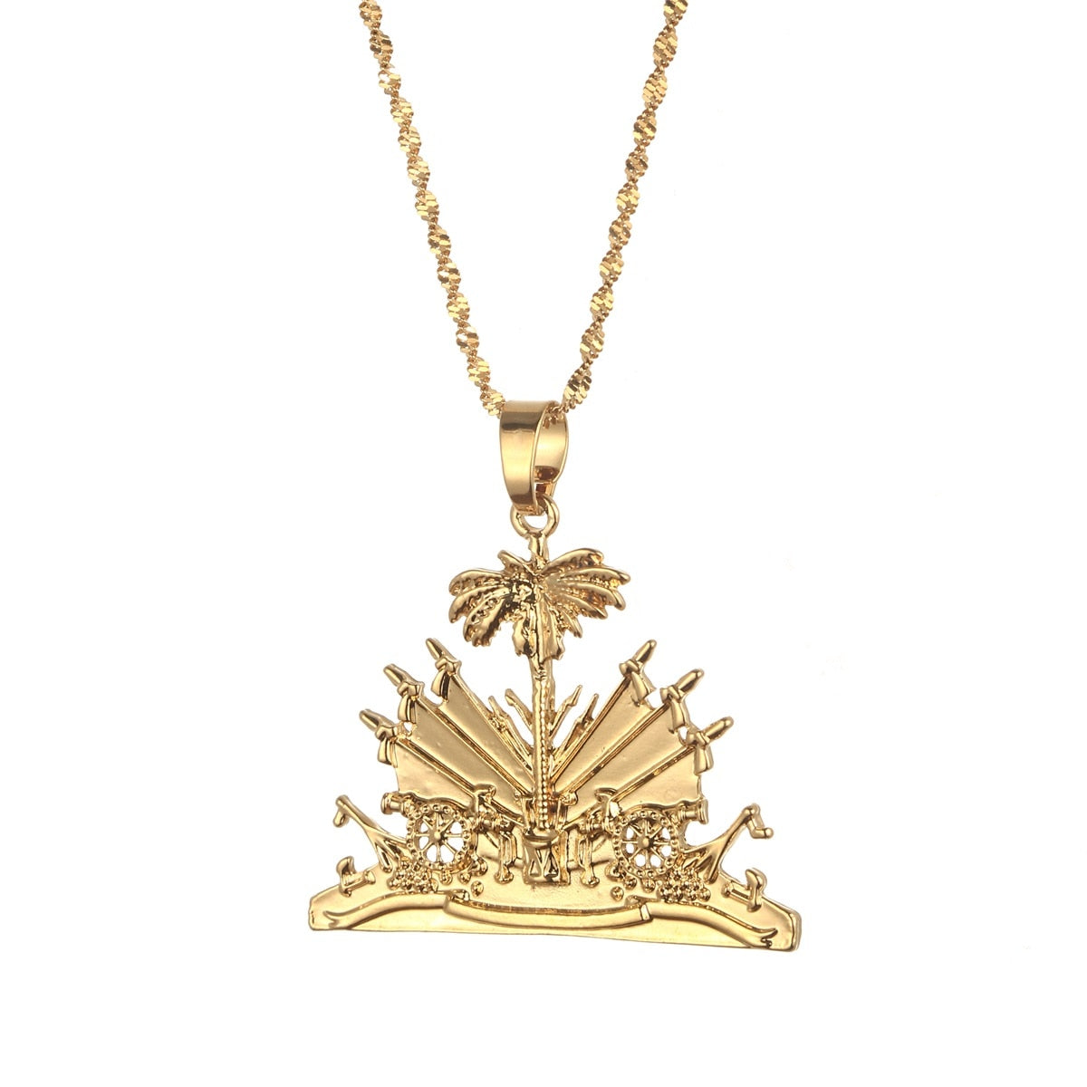 Gold Plated Haiti Symbol Pendant Necklace For Women Girls Ayiti Ethnic Fashion Jewelry Gifts