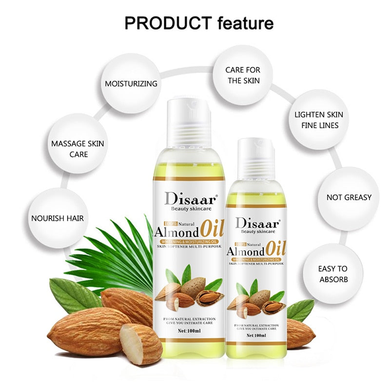 100ml Natural Organic Almond Oil Anti Wrinkles Face Oil Relaxing Massage Oil Firming Skin Body Oil Skin Care Products