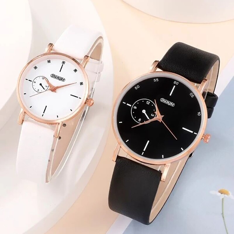 4pcs Fashion Simple Lovers Set Watches Luxury Men Women Leather Quartz Watch for Rose Gold Business Casual Bracelet Wristwatch