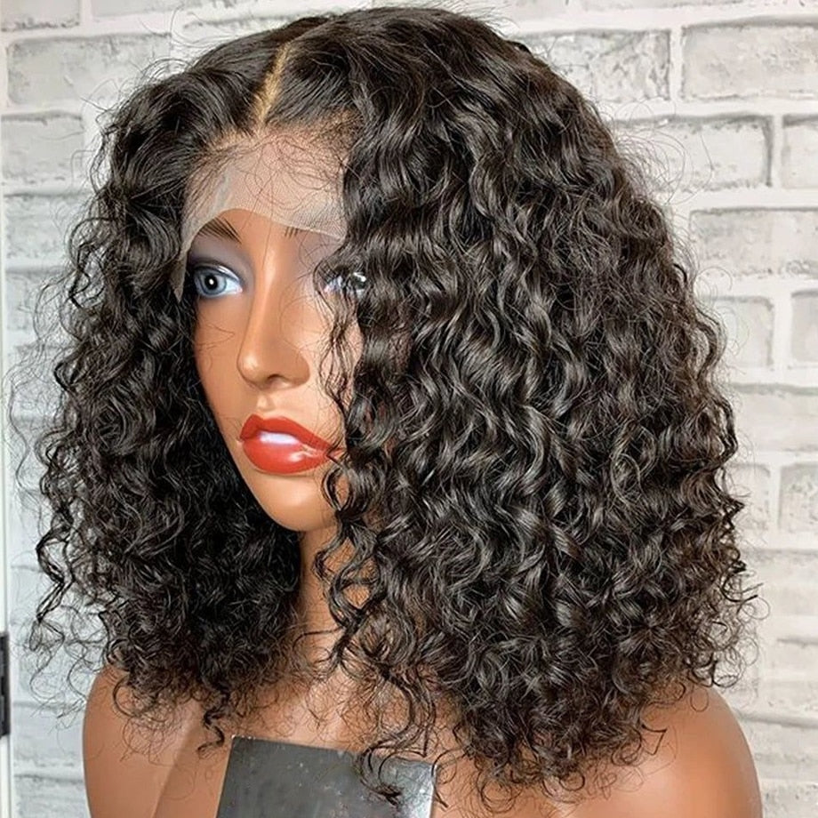 Short Curly Human Hair Wigs 4x4 13x4 Lace Front Wig Deep Wave Short Bob Perruque Cheveux Humain Brazilian Wig On Sale Free Ship