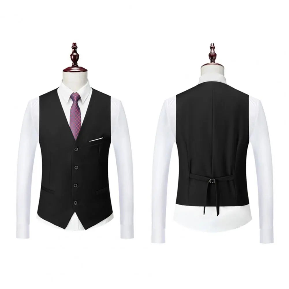 1 Set Men Suit Set Vest Coat Pants Formal Business Wedding Long Sleeves Straight Solid Color Slim Fit Suit Jacket Trousers