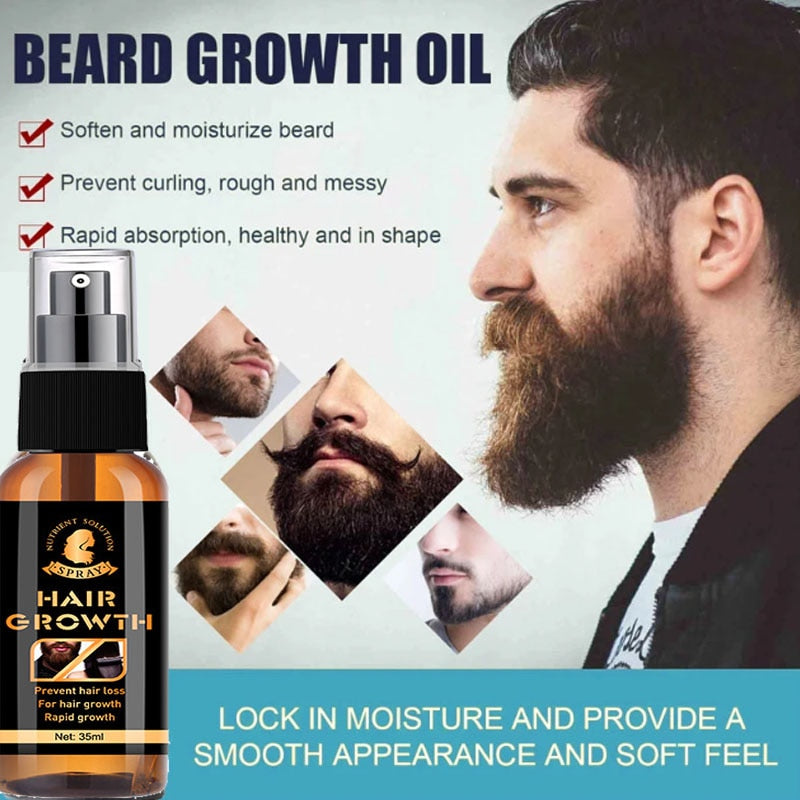 Beard Growth Serum Spray Fast Styling Hair Growing Essential Oil Thicker Longer Fuller Beard Softening Moisturizing Beard Liquid