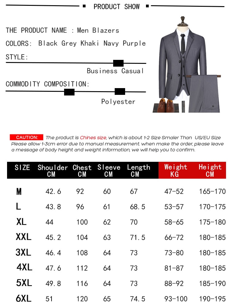 Men Suits Blazers 3 Pieces Elegant 2 Sets Luxury Wedding Business Vest Pants Blue Coats 2022 Formal Jackets Korean Free Shipping