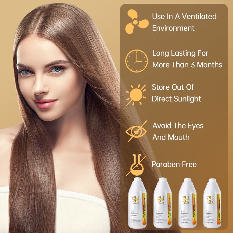 PURC Keratin Set Hair Treatment Professional Straightening Hair Care 1000ml Keratin Formlain And 100ml Purifying Shampoo Kit