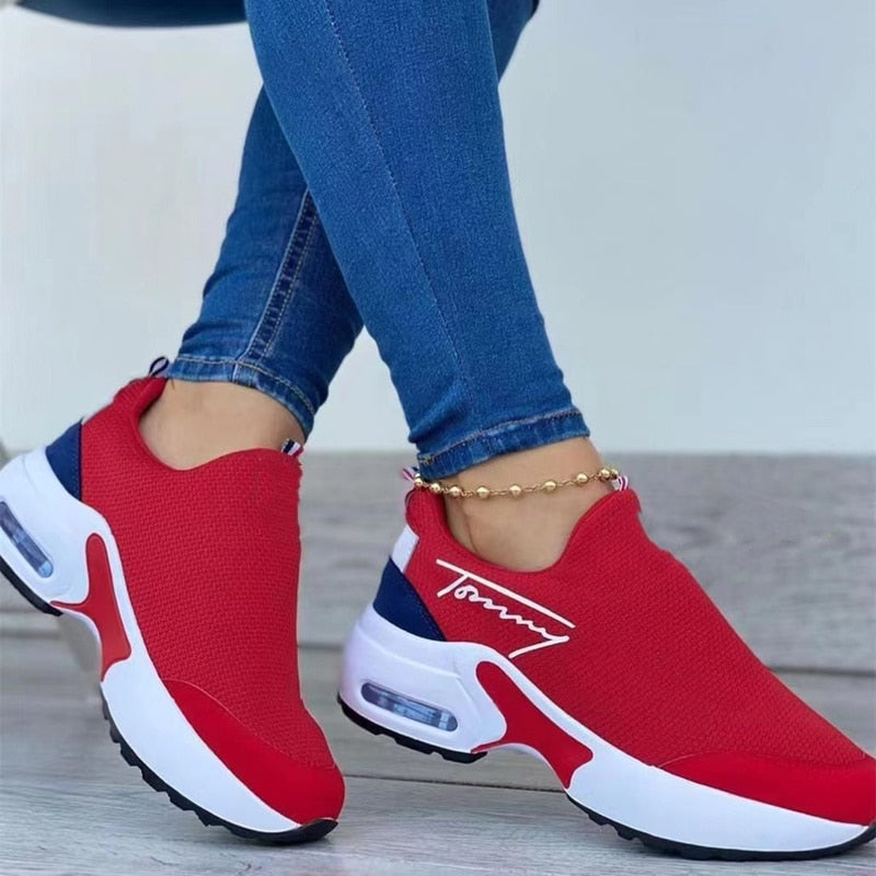 Fashion Vulcanized Sneakers Platform Solid Color Flats Ladies Shoes Casual Breathable Wedges Ladies Walking Sneakers