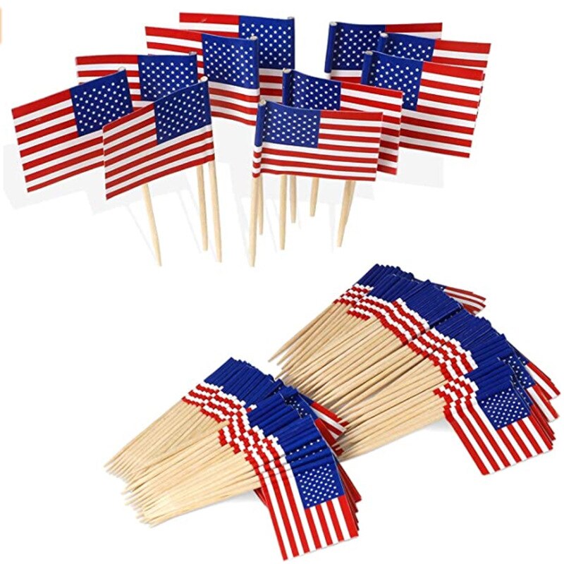 100pcs/ 2.5x3.5cm US Flag US Flag Cake Decoration Double Sided Printed Polyester American Flag Wholesale Toothpick USA Flag