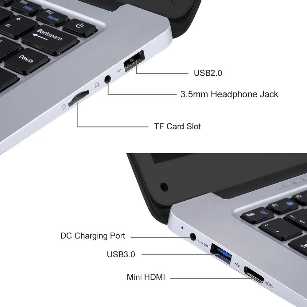 14 Inch Ultra Thin Laptop 6G RAM 64G eMMC 512G SSD Notebook Windows 10 Portable Student Netbook Computer WiFi Bluetooth Camera