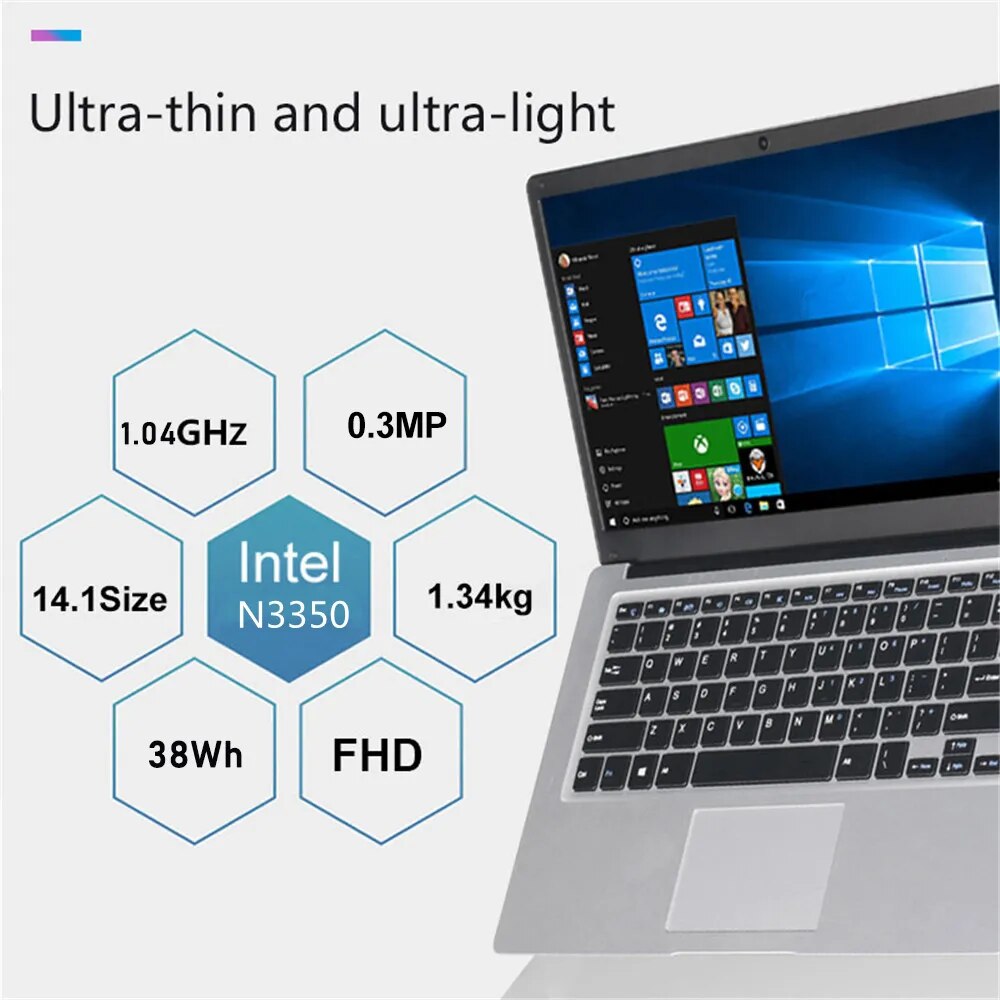 14 Inch Ultra Thin Laptop 6G RAM 64G eMMC 512G SSD Notebook Windows 10 Portable Student Netbook Computer WiFi Bluetooth Camera