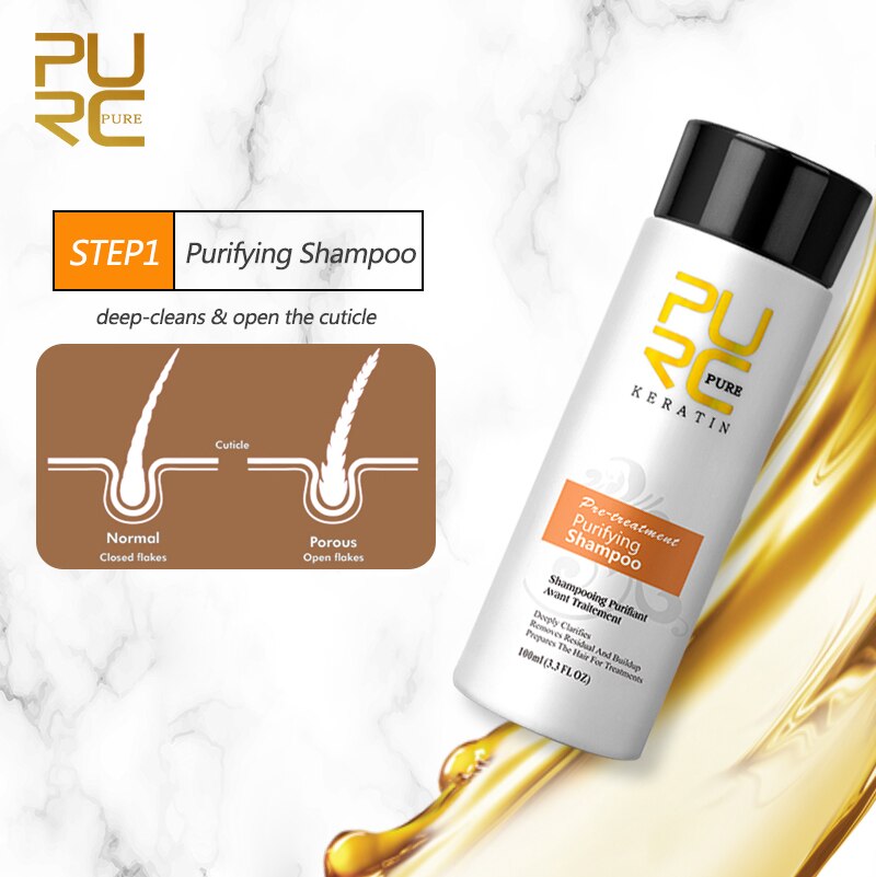 PURC Keratin Set Hair Treatment Professional Straightening Hair Care 1000ml Keratin Formlain And 100ml Purifying Shampoo Kit