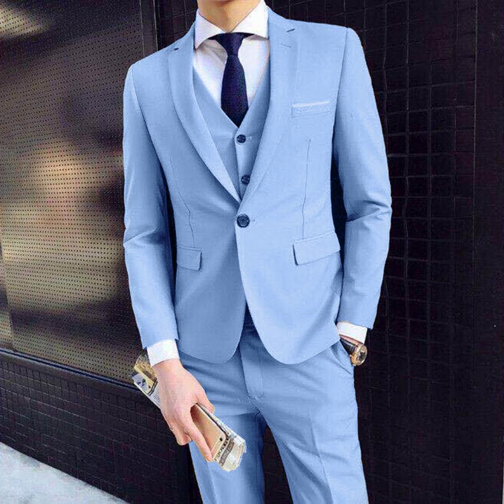 Men Vest Suit Coat Pants Formal Business Groom Coat Vest Pants Set Straight Turn-down Collar Anti-wrinkle Groom Wedding Suit