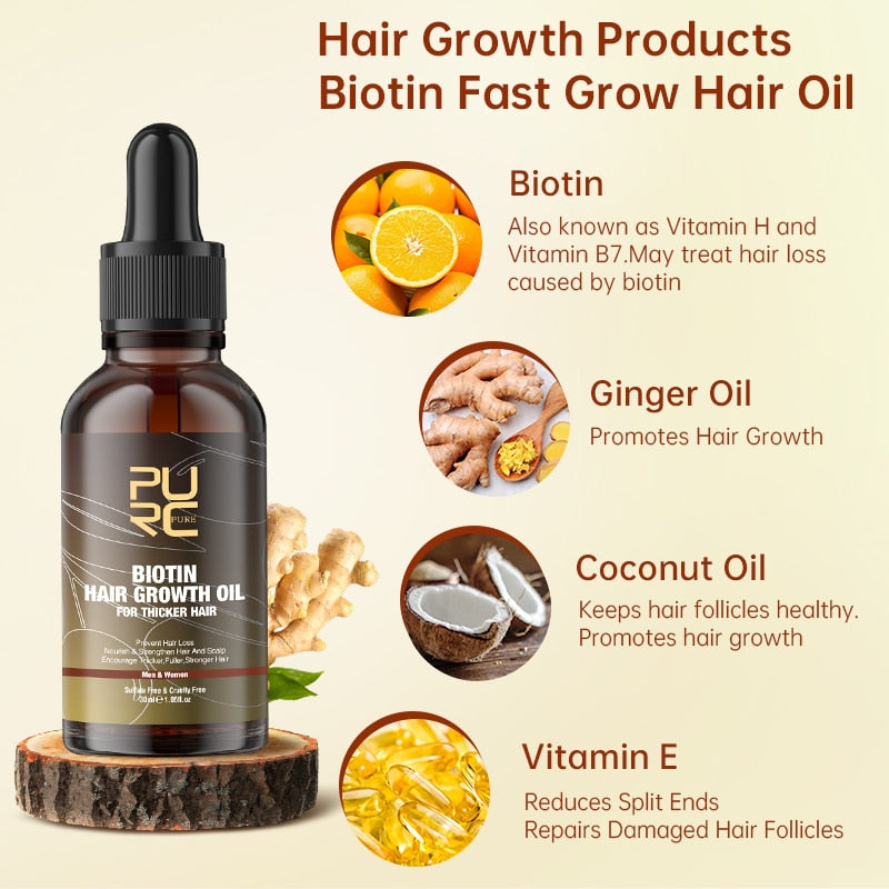 PURC Hair Growth Products Biotin Hair Oil Fast Regrowth Anti-Hair Loss Serum Thickener Scalp Treatment for Men Women Hair Care