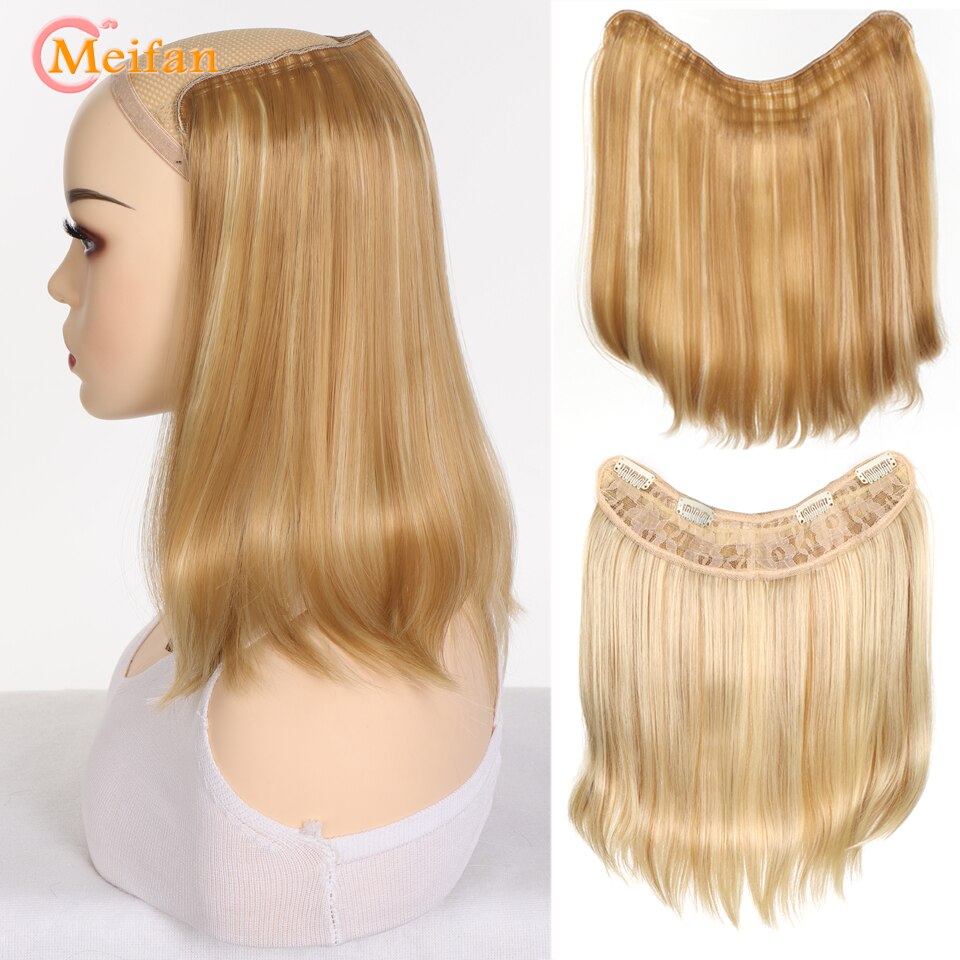 MEIFAN Synthetic Long Straight U-Shaped Half Wig Hair Clip in One-piece Hair Extension Invisible Natural Fake Hairpiece for Wome