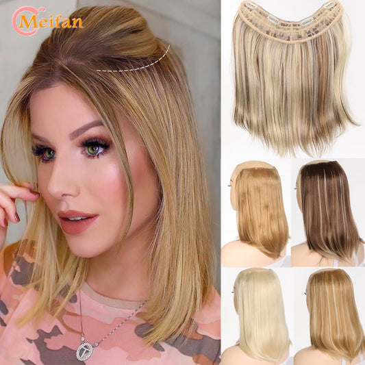 MEIFAN Synthetic Long Straight U-Shaped Half Wig Hair Clip in One-piece Hair Extension Invisible Natural Fake Hairpiece for Wome