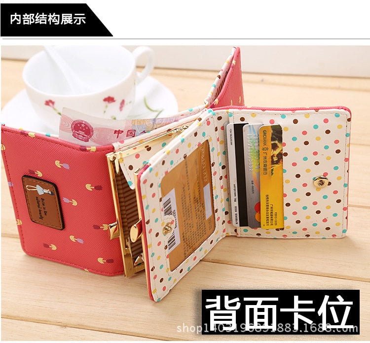 Folding Wallet Ladies Wallet Short Cut Cute Small Coin Purse Fashion Flower Ladies Coin Purse Card Case Sweet and Fresh