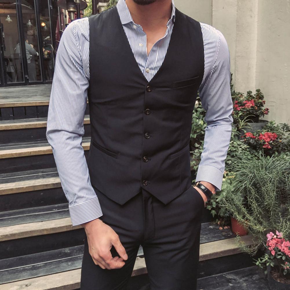 Men Vest Suit Coat Pants Formal Business Groom Coat Vest Pants Set Straight Turn-down Collar Anti-wrinkle Groom Wedding Suit