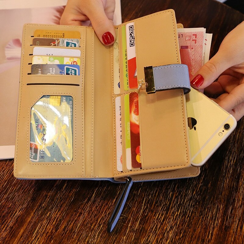 Fashion PU Leather Wallet Purse Women Long Wallet Gold Hollow Leaves Pouch Handbag For Women Coin Purse Card Holders Clutch