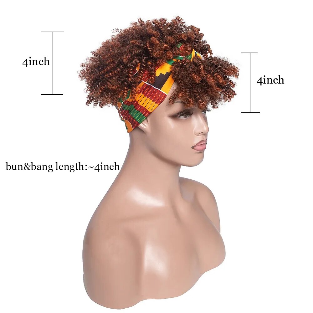 BUY 2 FOR $12.99 Afro Puff Curly Headband Wig for Helloween Synthetic Head Wrap Wigs 2 In 1 Hair Natural Black Blonde Short Bod Wigs for Women