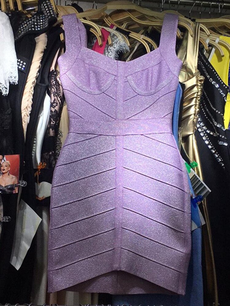 Ladies Sexy V Neck Backless Purple Shining Women Bandage Dress 2022 Designer Fashion Sparkly Party Dress Vestido