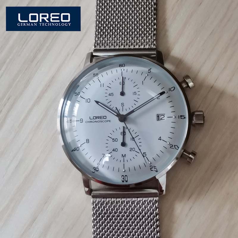 LOREO Luxury Brand Silver Steel Quartz Men Steel Watch Waterproof 3ATM Luminous Watches Calendar Watch Dropshipping 2023