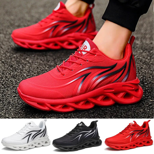 Flame Printed Sneakers Flying Weave Sports Shoes Comfortable Running Shoes Outdoor Men Athletic Shoes