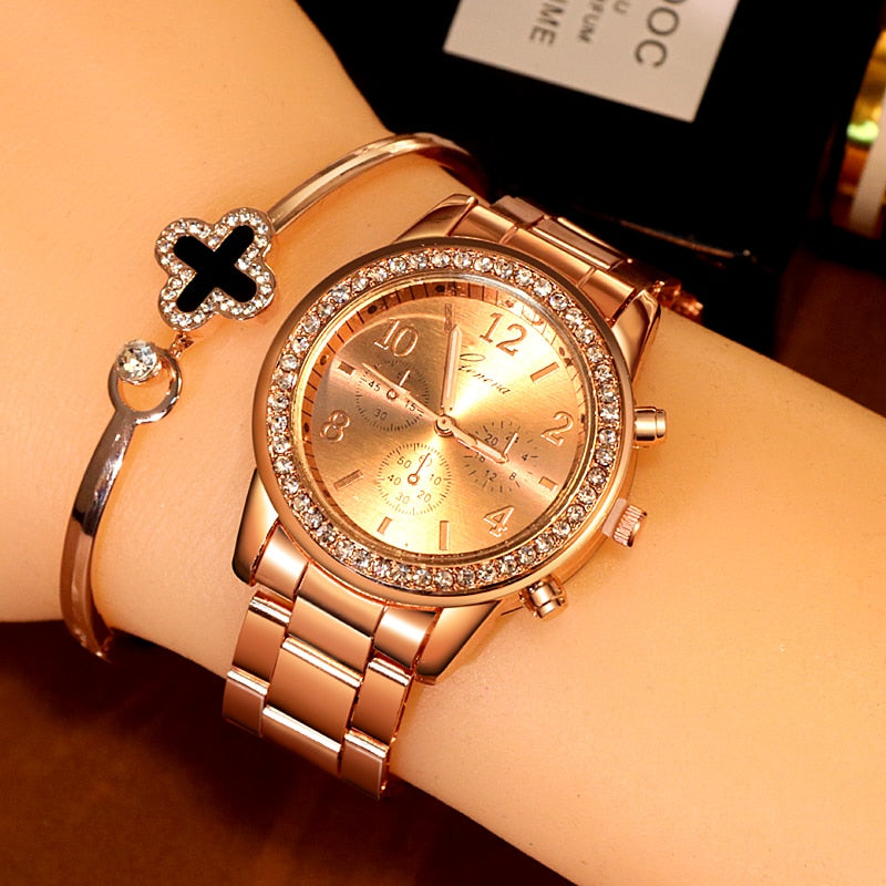 Women's Watches Geneva Classic Luxury Rhinestone Watch Women Watches Ladies Fashion Gold Watch Clock Reloj Mujer Montre Femme