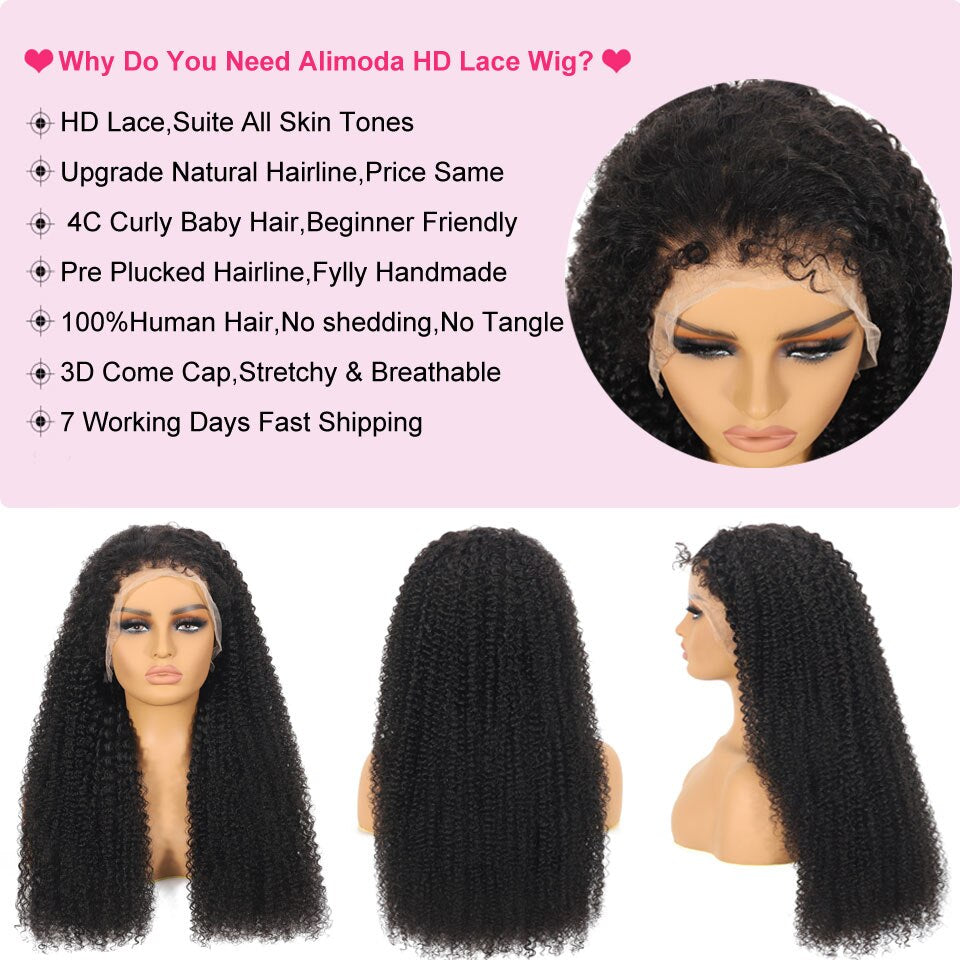 Afro Kinky Curly Wigs Human Hair 13x4 Full Lace Front Wig 4C Edges Baby Hair 5x5 HD Lace Wigs Transparent 13x6 Lace Frontal Wigs